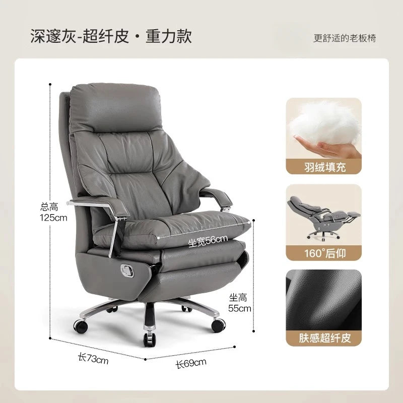 Genuine Leather Massage Chair Swivel Lift Ergonomic Office Chair — Cognac Brown | KIMLUD