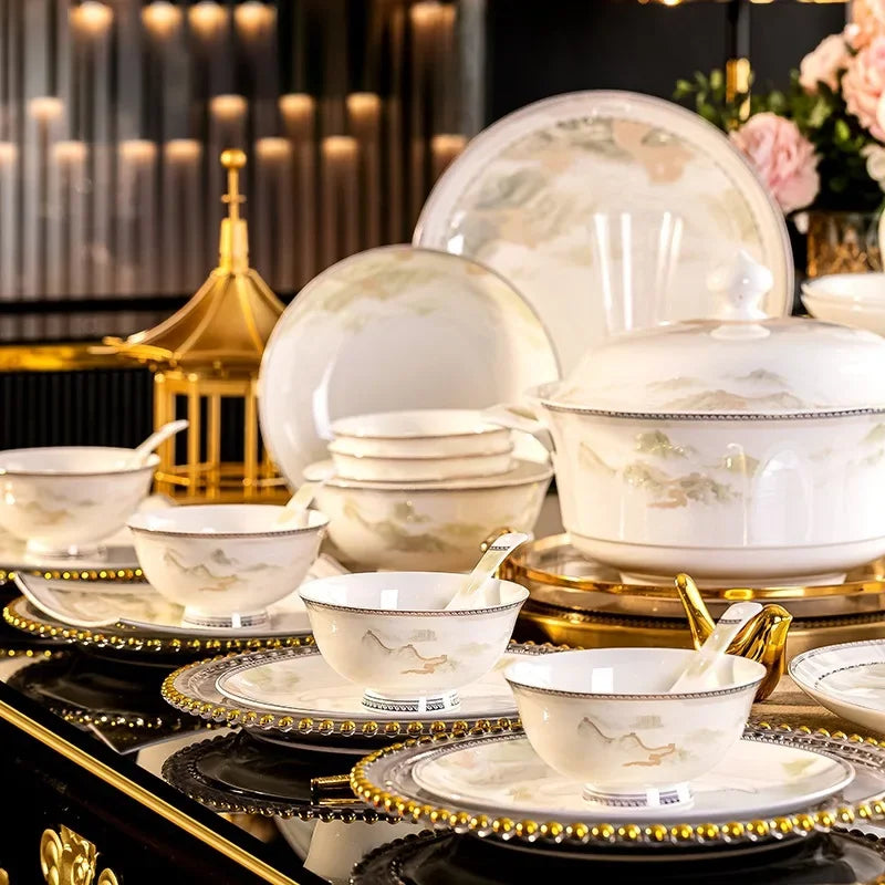 Bone China Dinnerware Set Jingdezhen Bowls And Plates — Ivory | KIMLUD
