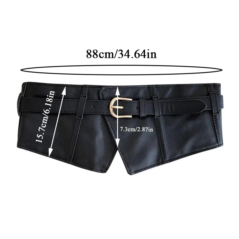 Belt – Wide Elastic Waistband – PU – Black | KIMLUD