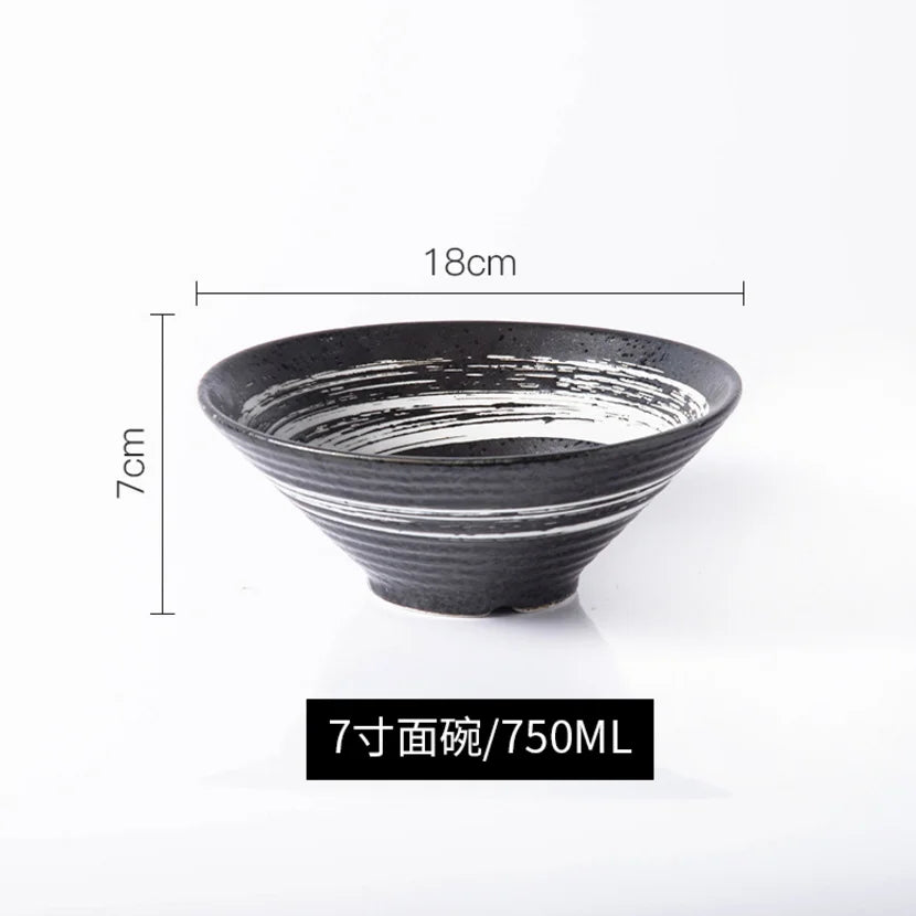Porcelain Ramen Bowl Japanese Tableware — Deep Black | KIMLUD