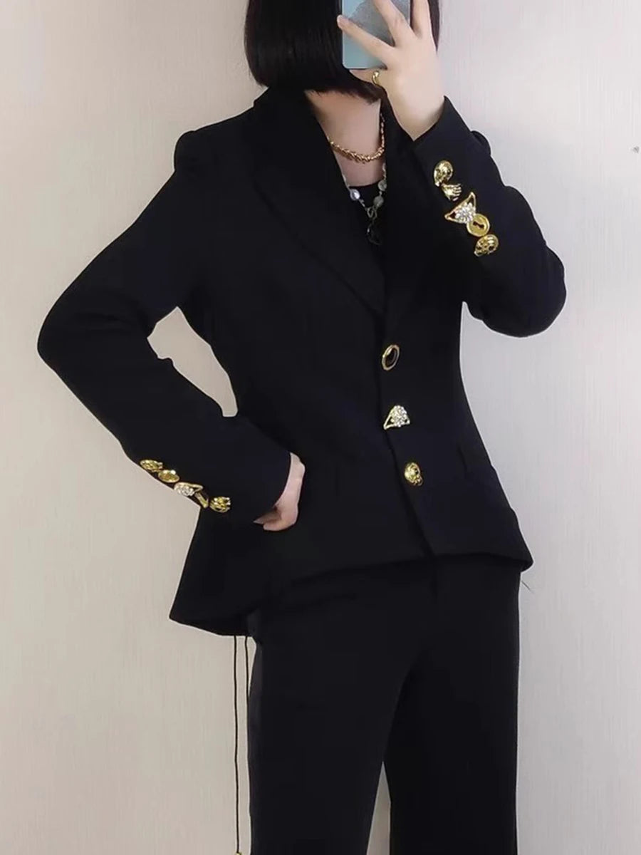 Cotton-Polyester Slimming Jacket With Lace-Up Patchwork — Black | KIMLUD