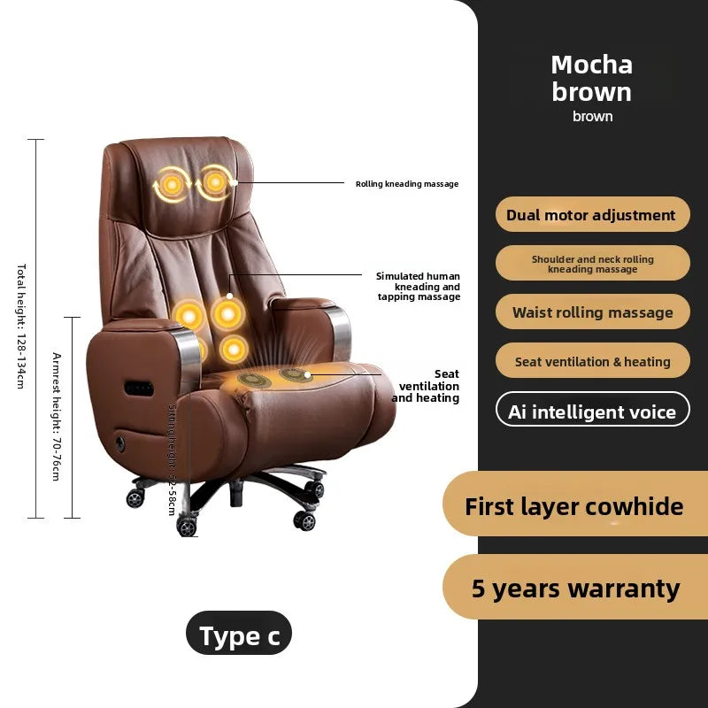 Genuine Leather Executive Office Chair Massage — Cream | KIMLUD