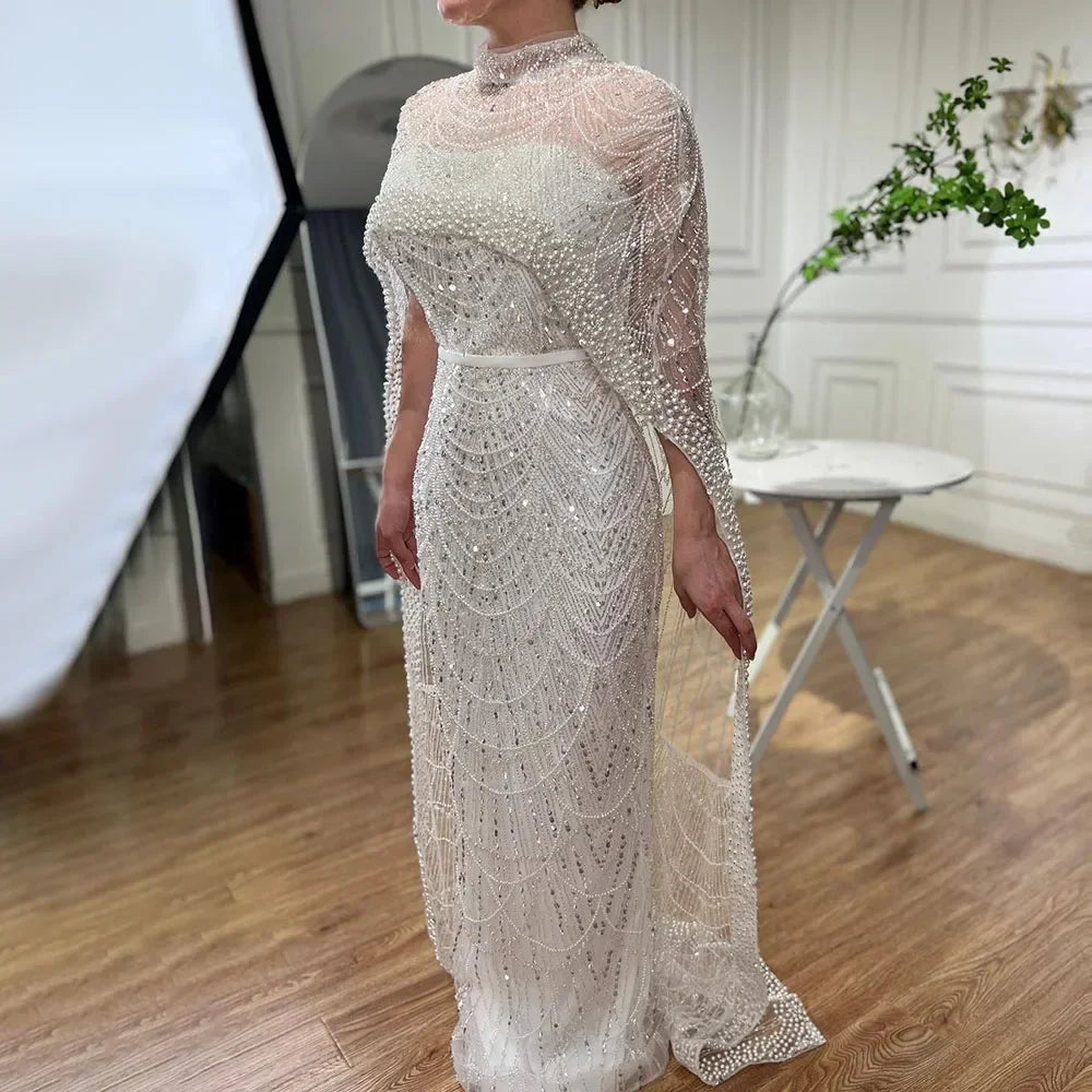 Beaded Gown With Mermaid Cape — Dubai Nude | KIMLUD