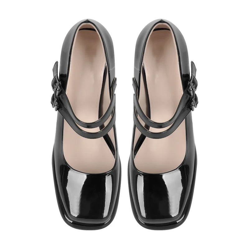 Pumps – Buckle Strap Mary Jane – Patent Leather – Black | KIMLUD