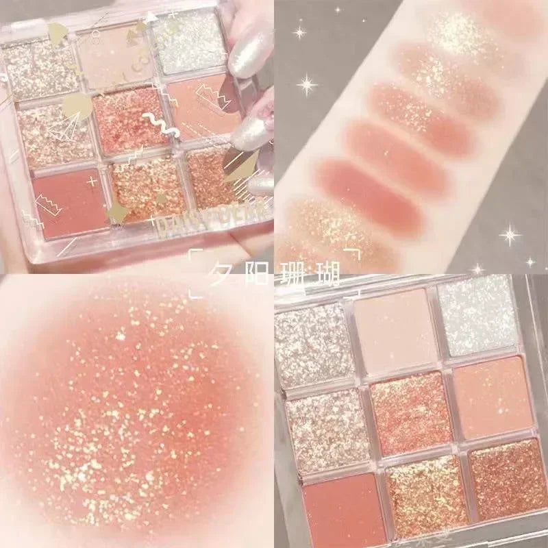 9 Colors Glitter Eyeshadow Palette Purple Lace Shimmer Pearlescent Matte Acrylic Eye Shadows Palette Waterproof Eye Make Up