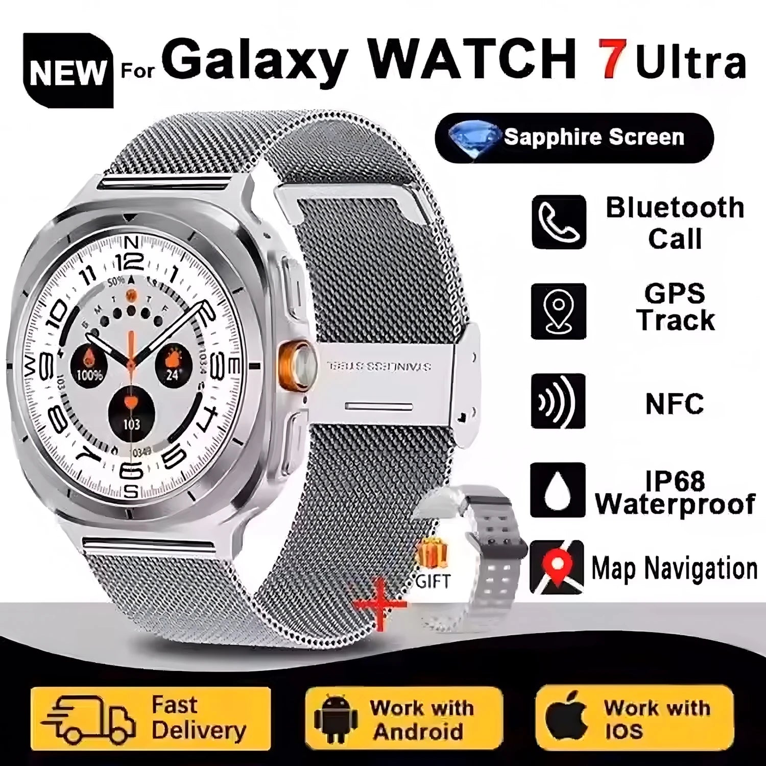 32GB DT Watch 7 Ultra Memory GPS NFC Local Music Bluetooth Call Compass Bluetooth Smart Watch For Android For Men Women 2025 NEW