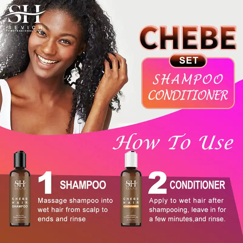 Chebe Hair Growth Shampoo and Conditioner Set Anti Hair Loss — Amber | KIMLUD