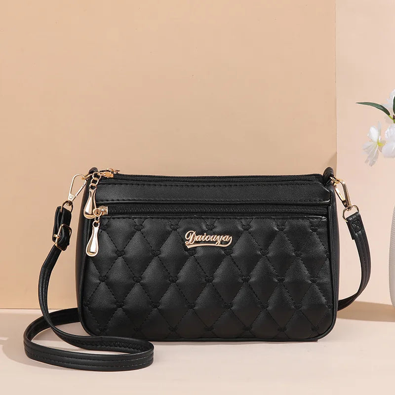 PU Leather Messenger Bag Embroidered Chevron — Taupe | KIMLUD