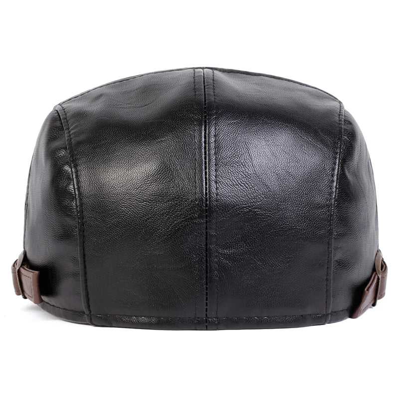PU Leather Newsboy Cap Retro British Painter Hat — Black | KIMLUD