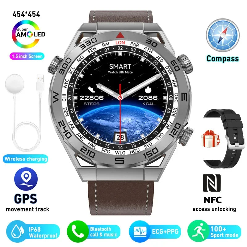 2025 New NFC Smartwatch Men Bluetooth Call GPS Tracker Motion Fitness Wireless Charge Waterproof  Watches For iPhone Android