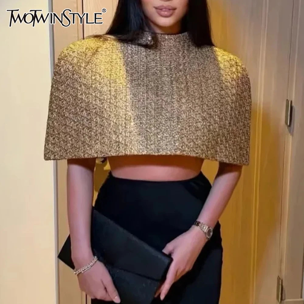 Luxurious Elegant Gilded Solid Wrap Top — Gold | KIMLUD