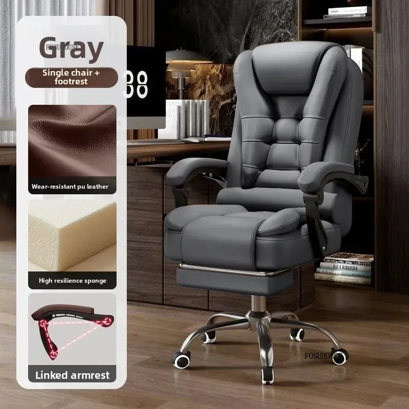 Office Chair – Ergonomic Reclining Backrest – Synthetic Leather | KIMLUD