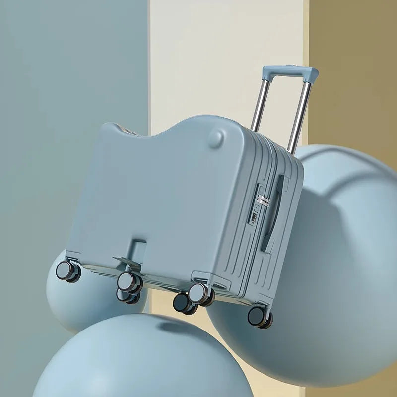 18 inch New Suitcase with Seat for Children Small Luggage Lightweight Boardable PC Suitcase Foldable Pedal Girls and Boys