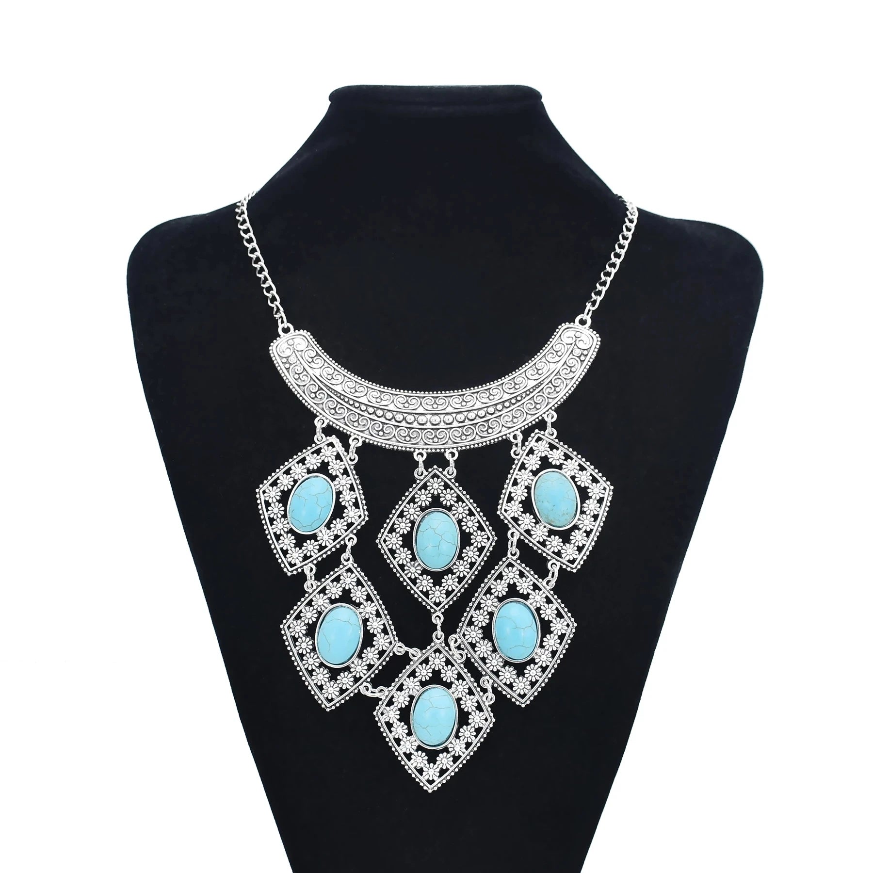 Collar Necklace - Big Chunky - Tibetan Silver - Silver | KIMLUD