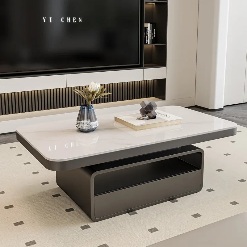Two-Tone Wood Coffee Table With Built-In Storage And Minimalist Aesthetic — White And Charcoal | KIMLUD