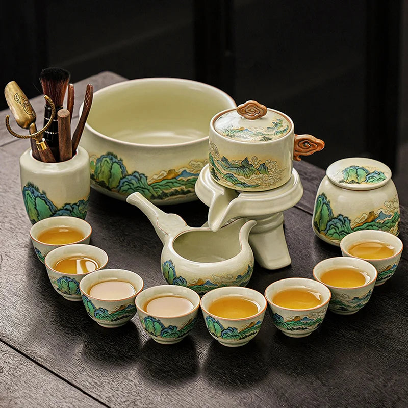 Porcelain Tea Set Infuser Kung Fu Style Mountain — Ivory-Cream | KIMLUD