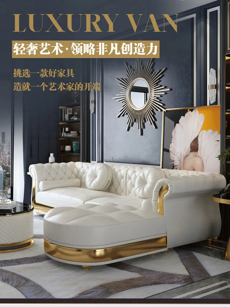 Leather Sofa Nordic American Small Apartment — White | KIMLUD