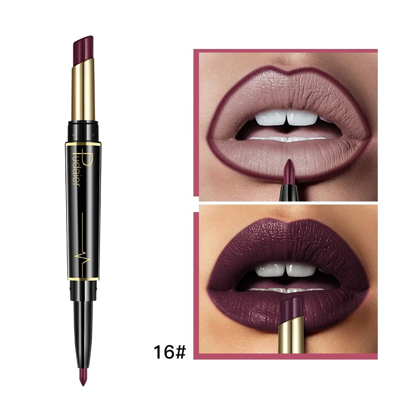 Double Ended Lip Liner and Lipstick 2 in 1, Waterproof Matte Long Lasting Smooth Lip Pen, Nude Lip Makeup for Women