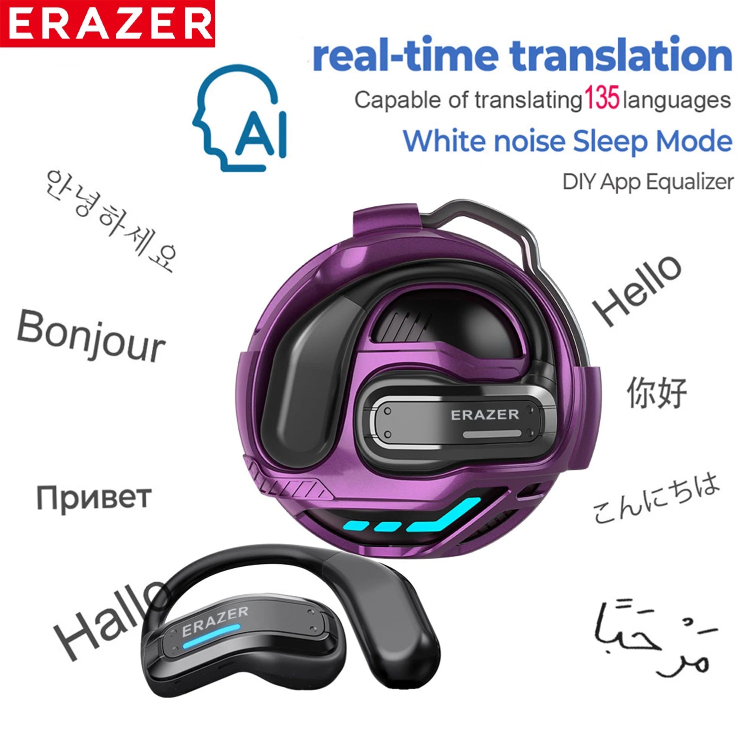 Sleek AI Translator Earbuds X8 With Low Latency Gaming Bluetooth 5.4 — Black | KIMLUD