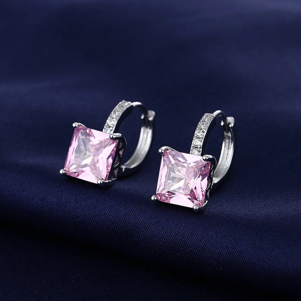 Silver-Toned Copper Oval Zircon Halo Stud Earrings — Sapphire Blue | KIMLUD
