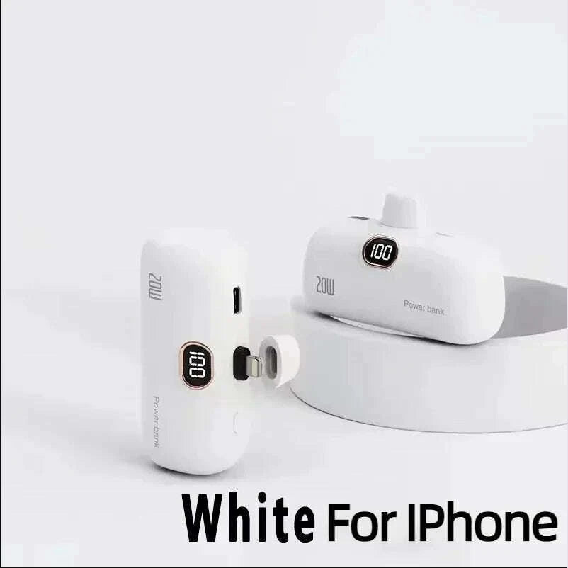 KIMLUD, Mini Power Bank 2000/5000mAh Built Cable Portable Mobile Charger Fast Charger Spare Battery Capsule Power bank For iPhone Type-C, KIMLUD Womens Clothes