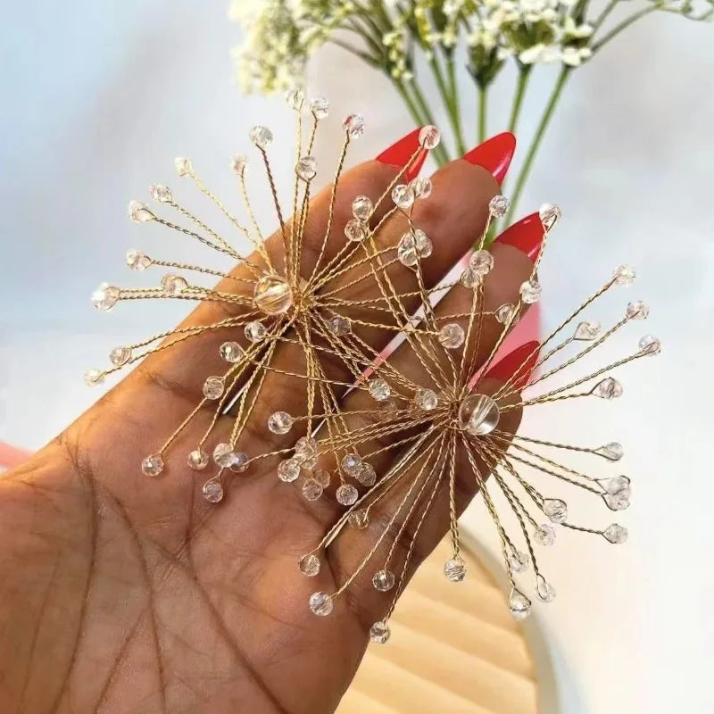 Snowflake Stud Earrings Crystal Beaded — Crystal | KIMLUD
