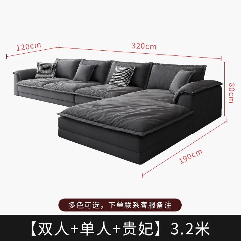 Nordic Minimalist L-Shaped Sectional Sofa Cloud Cushions — Charcoal Gray | KIMLUD