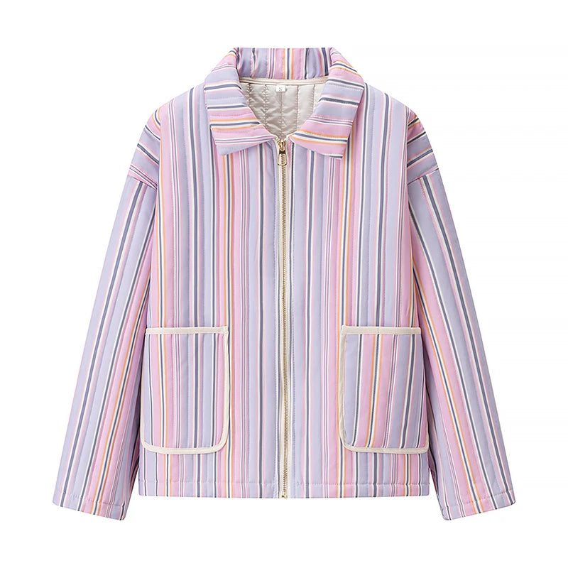 Women Print Cotton Jacket Colorful Casual Turn-down Collar Long Sleeve Single Breasted Pocket Jackets Autumn Winter Fashion Coat