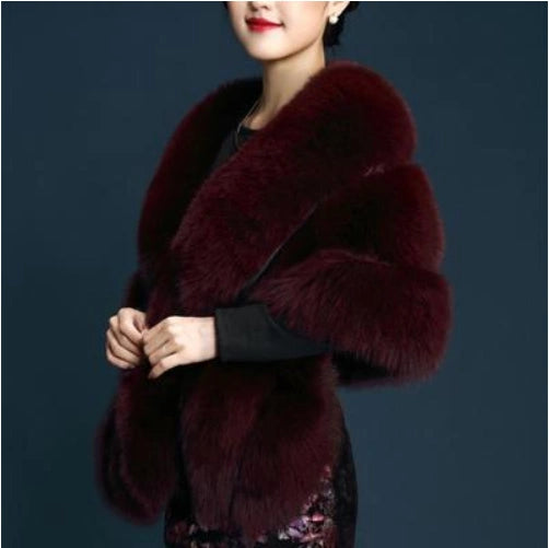 No. 19-Fall and Winter Bride Imitation Fox Fur Shawl Wedding Cloak Dress and Cheongsam Fur Cape Coat White Thick Women