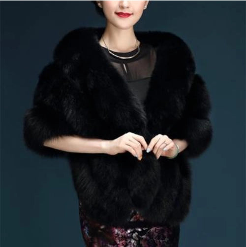 No. 19-Fall and Winter Bride Imitation Fox Fur Shawl Wedding Cloak Dress and Cheongsam Fur Cape Coat White Thick Women