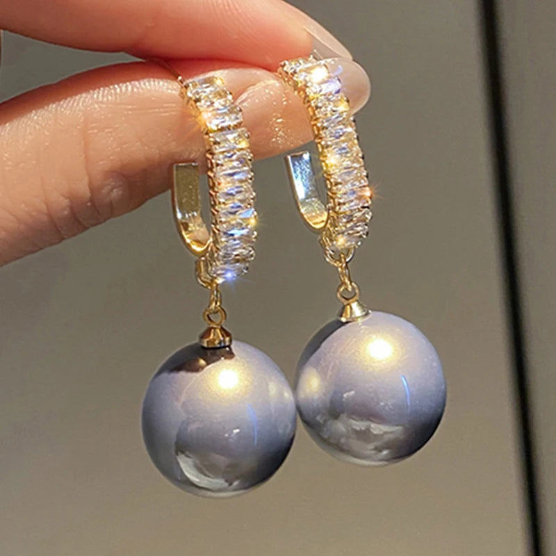 Imitation Pearl Drop Earrings Long Tassel — Crystal | KIMLUD