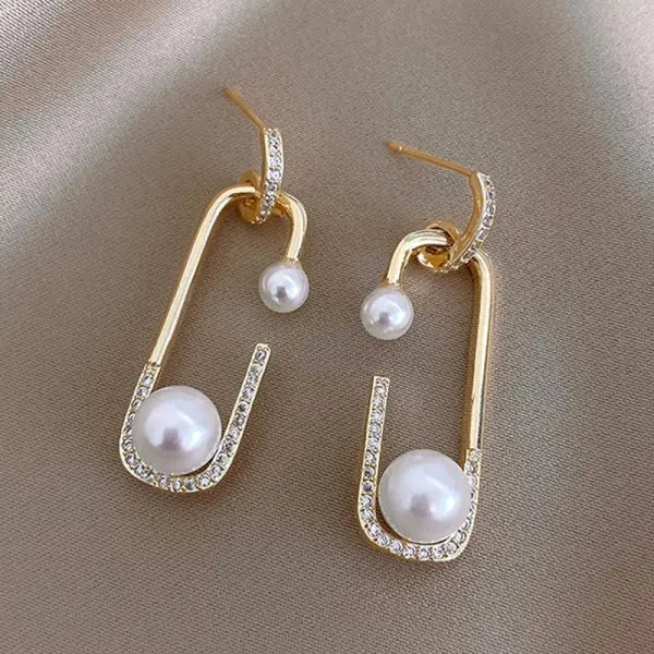 Imitation Pearl Drop Earrings Long Tassel — Crystal | KIMLUD