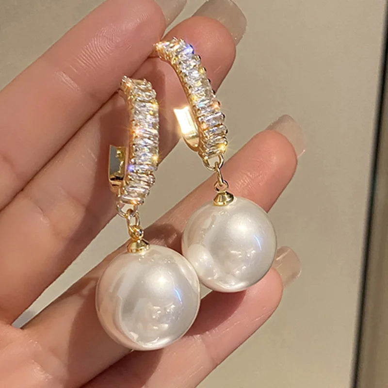 Imitation Pearl Drop Earrings Long Tassel — Crystal | KIMLUD