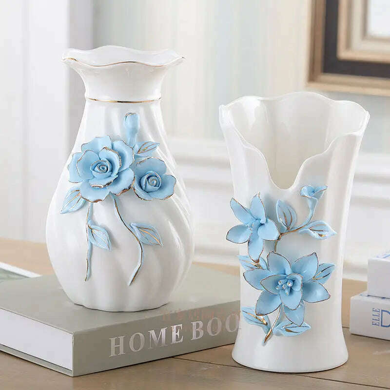 KIMLUD, A pair of Nordic style small vases, simple white ceramic ornaments, living room, European style flower decorations, 2 pieces, LAN002, KIMLUD Womens Clothes
