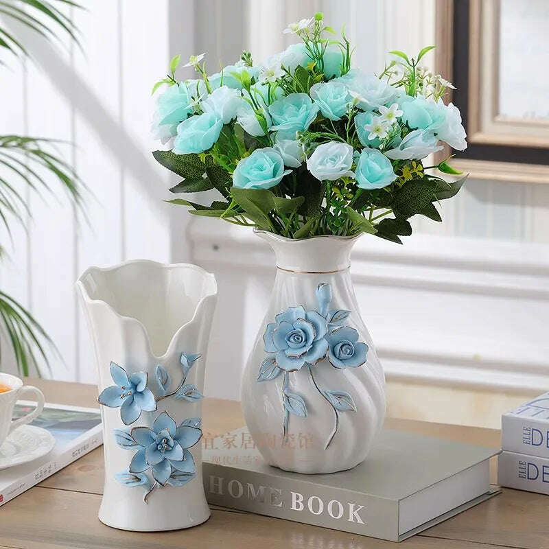 A pair of Nordic style small vases, simple white ceramic ornaments, living room, European style flower decorations, 2 pieces - KIMLUD