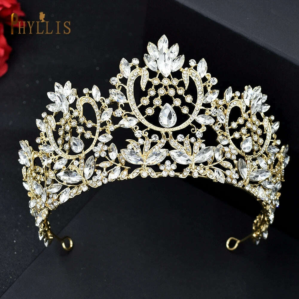 A195 Baroque Wedding Headband Crystal Bridal Crowns and Tiaras Hair Jewelry Accessories Women Rhinestone Headwears Queen Diadems - KIMLUD