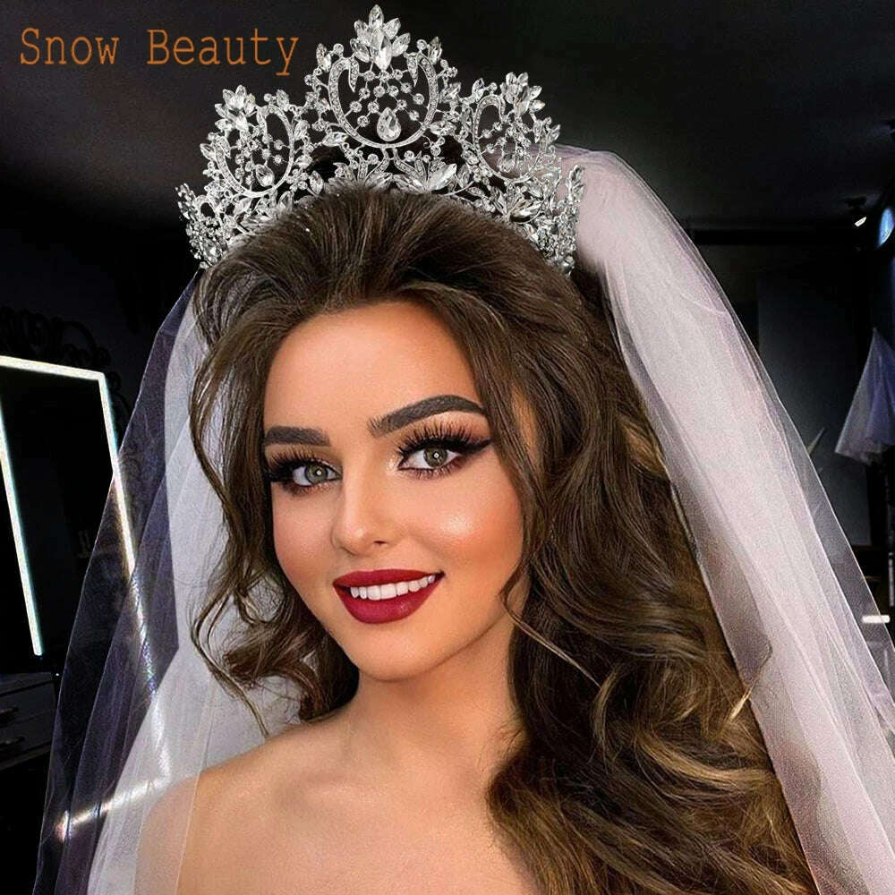 A195 Baroque Wedding Headband Crystal Bridal Crowns and Tiaras Hair Jewelry Accessories Women Rhinestone Headwears Queen Diadems - KIMLUD