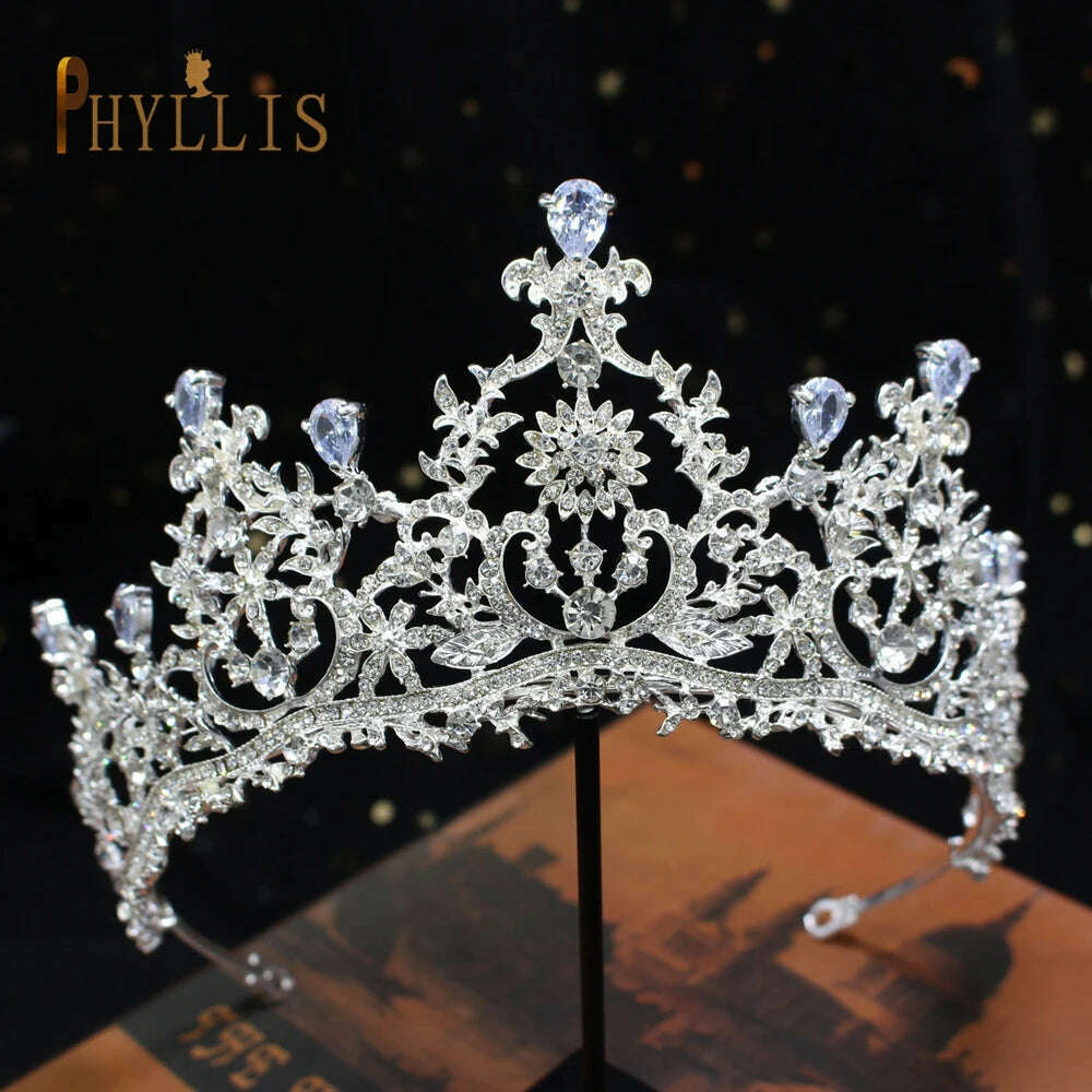 KIMLUD, A195 Baroque Wedding Headband Crystal Bridal Crowns and Tiaras Hair Jewelry Accessories Women Rhinestone Headwears Queen Diadems, A123-Silver, KIMLUD Womens Clothes