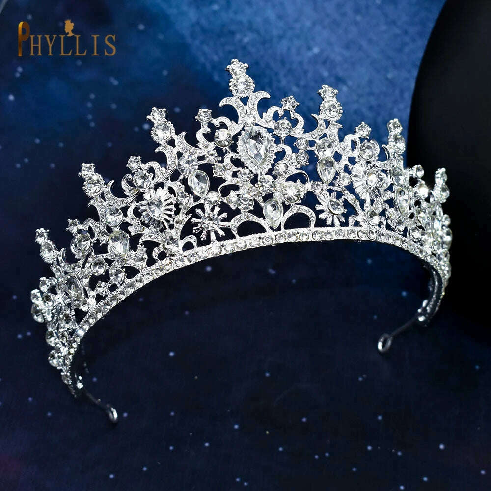 KIMLUD, A195 Baroque Wedding Headband Crystal Bridal Crowns and Tiaras Hair Jewelry Accessories Women Rhinestone Headwears Queen Diadems, A136-Silver, KIMLUD Womens Clothes