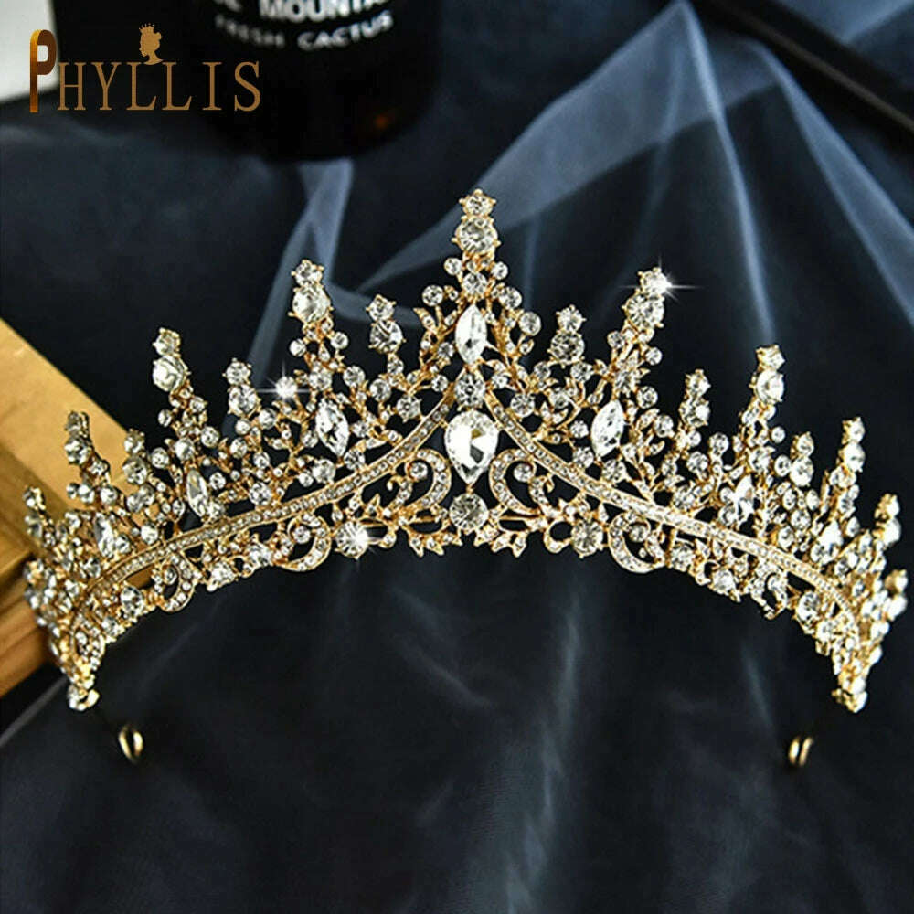 KIMLUD, A195 Baroque Wedding Headband Crystal Bridal Crowns and Tiaras Hair Jewelry Accessories Women Rhinestone Headwears Queen Diadems, A158 Gold, KIMLUD Womens Clothes