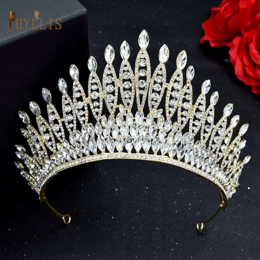 KIMLUD, A195 Baroque Wedding Headband Crystal Bridal Crowns and Tiaras Hair Jewelry Accessories Women Rhinestone Headwears Queen Diadems, A333-Gold, KIMLUD Womens Clothes