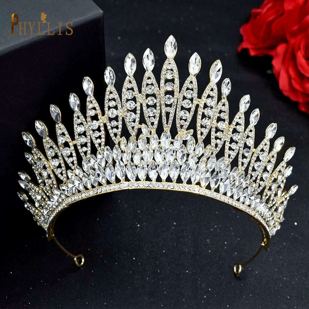 A195 Baroque Wedding Headband Crystal Bridal Crowns and Tiaras Hair Jewelry Accessories Women Rhinestone Headwears Queen Diadems - KIMLUD