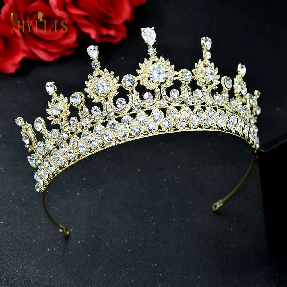 KIMLUD, A195 Baroque Wedding Headband Crystal Bridal Crowns and Tiaras Hair Jewelry Accessories Women Rhinestone Headwears Queen Diadems, A67-Gold, KIMLUD Womens Clothes