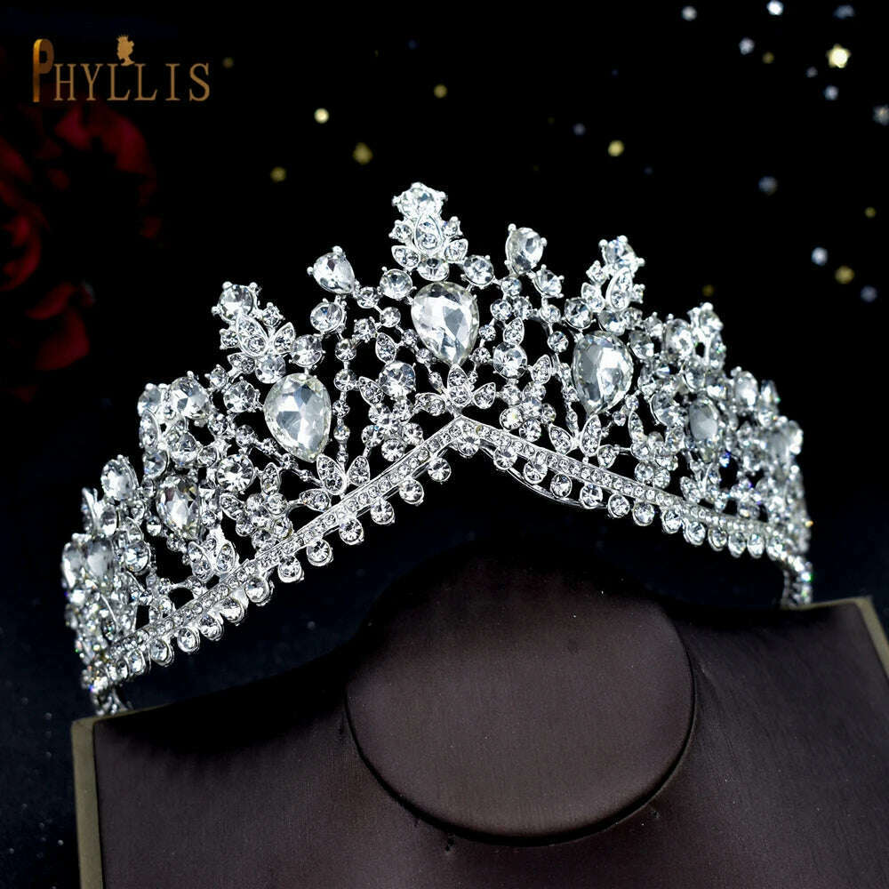 KIMLUD, A195 Baroque Wedding Headband Crystal Bridal Crowns and Tiaras Hair Jewelry Accessories Women Rhinestone Headwears Queen Diadems, A46 Silver, KIMLUD Womens Clothes