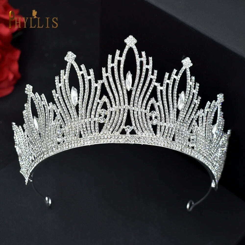 KIMLUD, A195 Baroque Wedding Headband Crystal Bridal Crowns and Tiaras Hair Jewelry Accessories Women Rhinestone Headwears Queen Diadems, A247-Silver, KIMLUD Womens Clothes