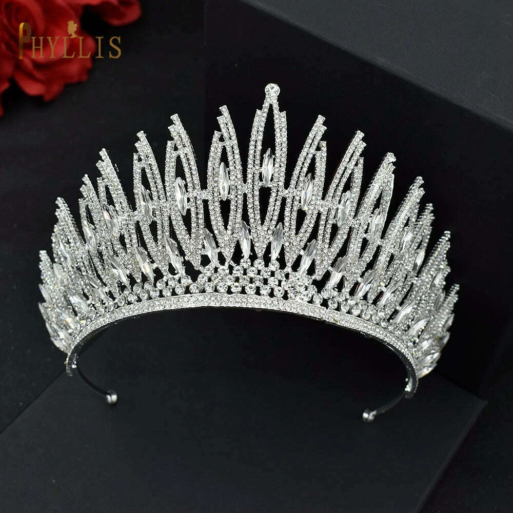 KIMLUD, A195 Baroque Wedding Headband Crystal Bridal Crowns and Tiaras Hair Jewelry Accessories Women Rhinestone Headwears Queen Diadems, A281-Silver, KIMLUD Womens Clothes