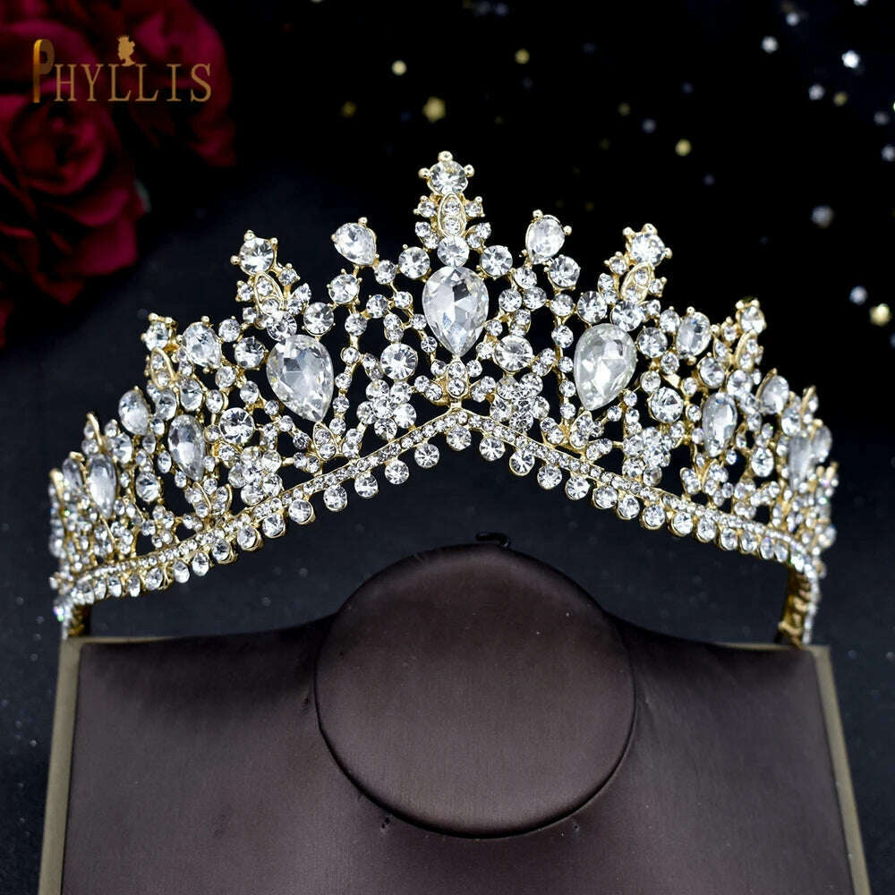 KIMLUD, A195 Baroque Wedding Headband Crystal Bridal Crowns and Tiaras Hair Jewelry Accessories Women Rhinestone Headwears Queen Diadems, A46 Gold, KIMLUD Womens Clothes