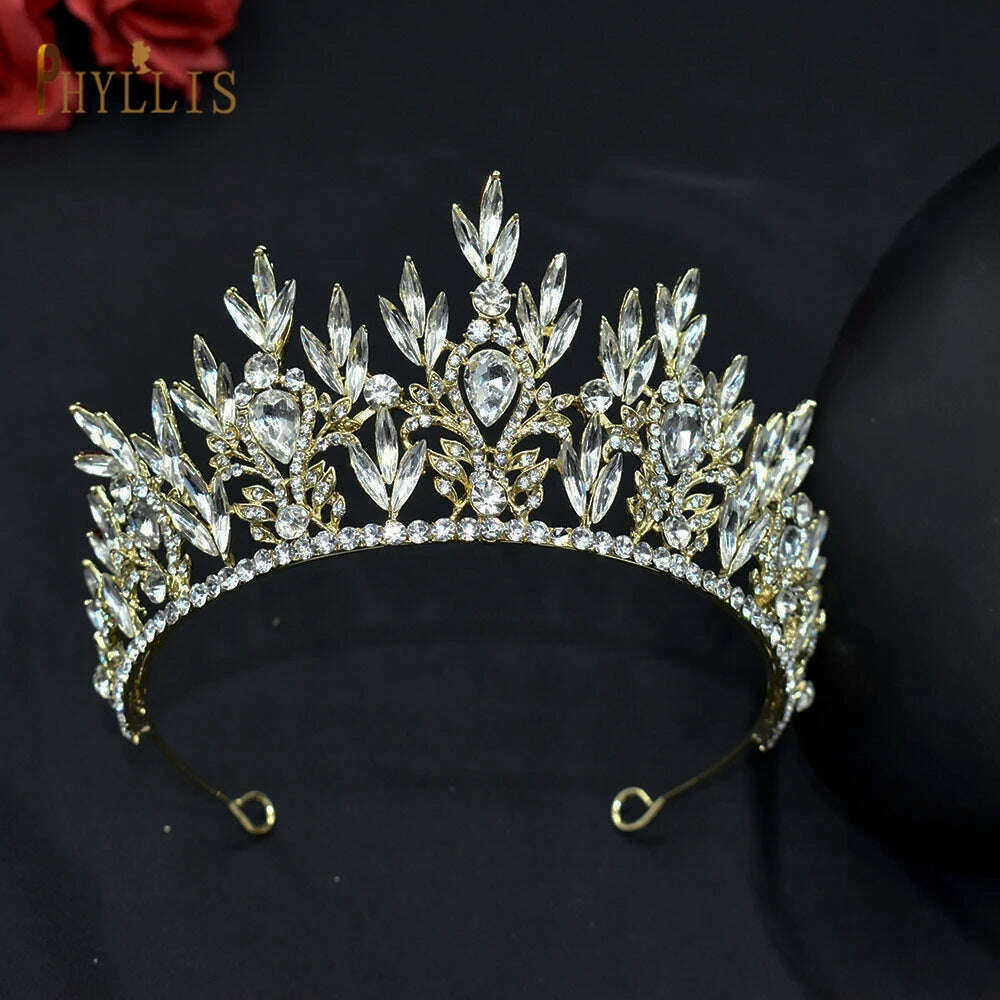 KIMLUD, A195 Baroque Wedding Headband Crystal Bridal Crowns and Tiaras Hair Jewelry Accessories Women Rhinestone Headwears Queen Diadems, A262-Gold, KIMLUD Womens Clothes