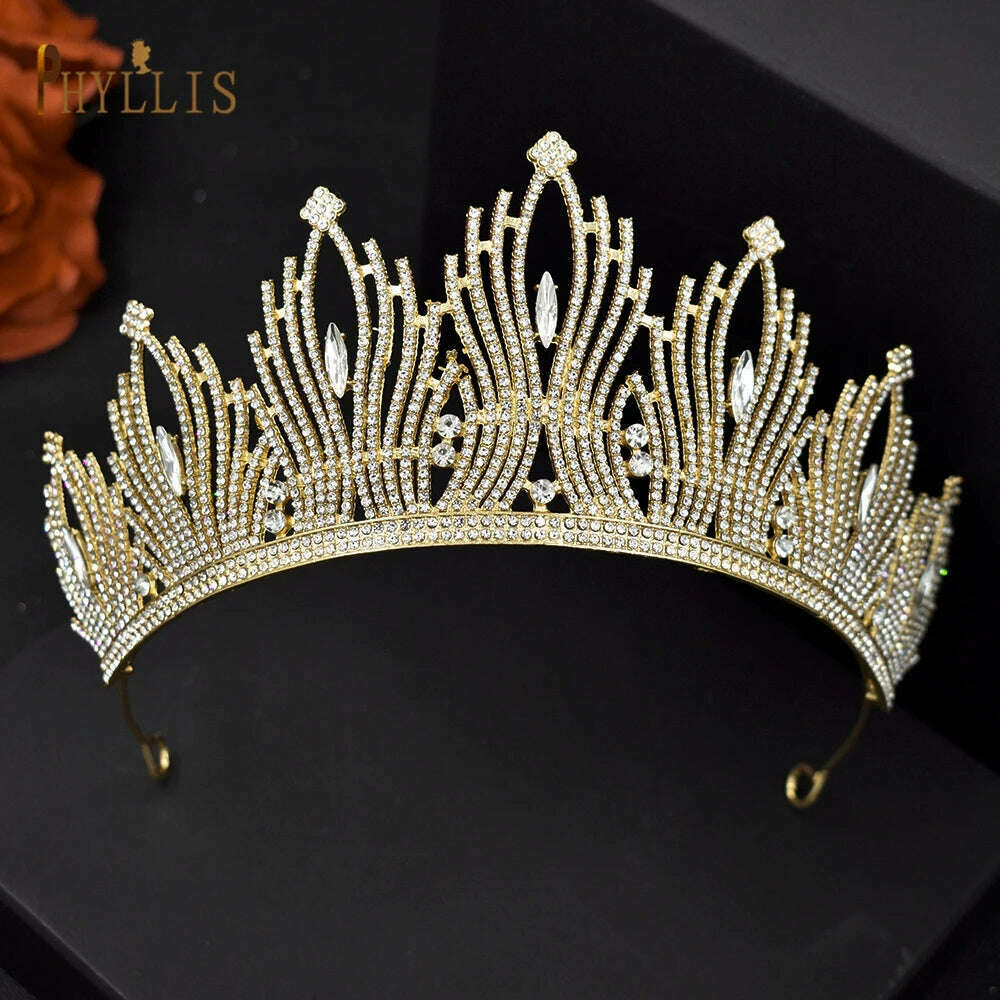 KIMLUD, A195 Baroque Wedding Headband Crystal Bridal Crowns and Tiaras Hair Jewelry Accessories Women Rhinestone Headwears Queen Diadems, A247-Gold, KIMLUD Womens Clothes