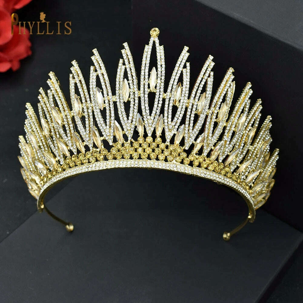 KIMLUD, A195 Baroque Wedding Headband Crystal Bridal Crowns and Tiaras Hair Jewelry Accessories Women Rhinestone Headwears Queen Diadems, A281-Gold, KIMLUD Womens Clothes